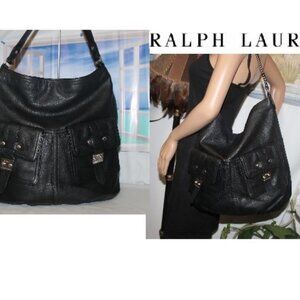 $348 Slouchy Large black Leather Governor's Lodge Hobo Shoulder Bag Purse